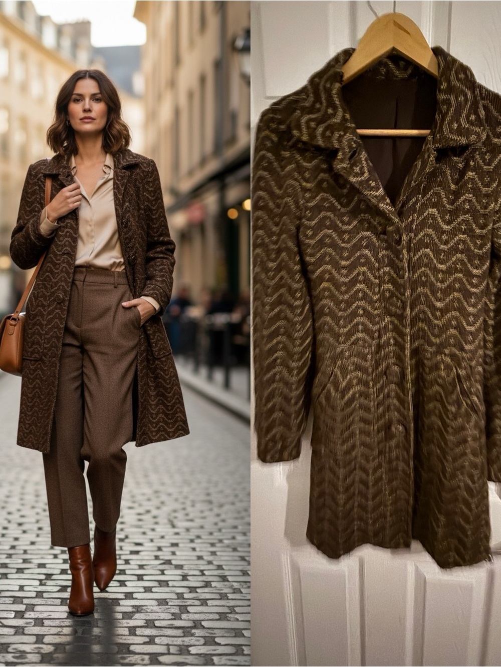 Vintage Anthropologie Hazel Brown Textured Hidden Button Swing Coat Jacket Small